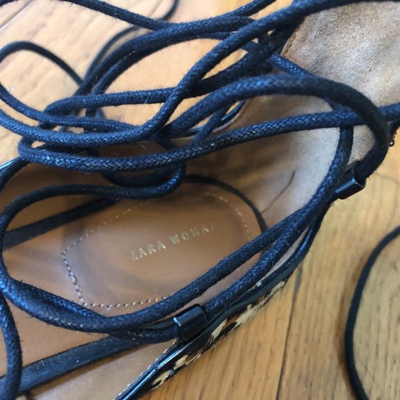 Zara Leopard Print Lace-Up Flats - Picture 7 of 8